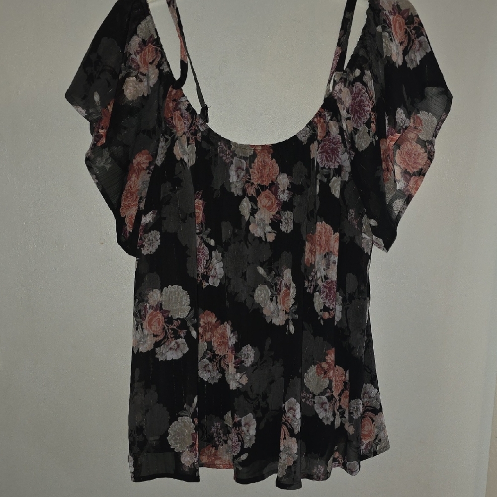 Torrid Black Floral Blouse with Ruffle Detail